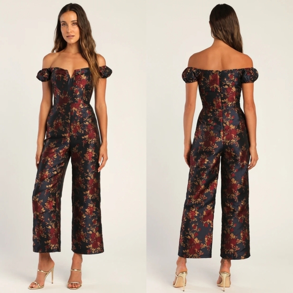 Lulu's Black and Red Floral Jumpsuit - Picture 1 of 10